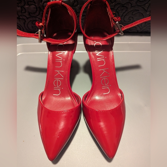 Calvin Klein | red patent ankle strap pointy heels small size 5 .5 - Picture 5 of 10